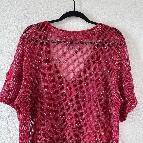 BLAIR Women’s Net Crochet Top Large Red See Through Boho Cover Up Beach Vacation - Picture 9 of 13